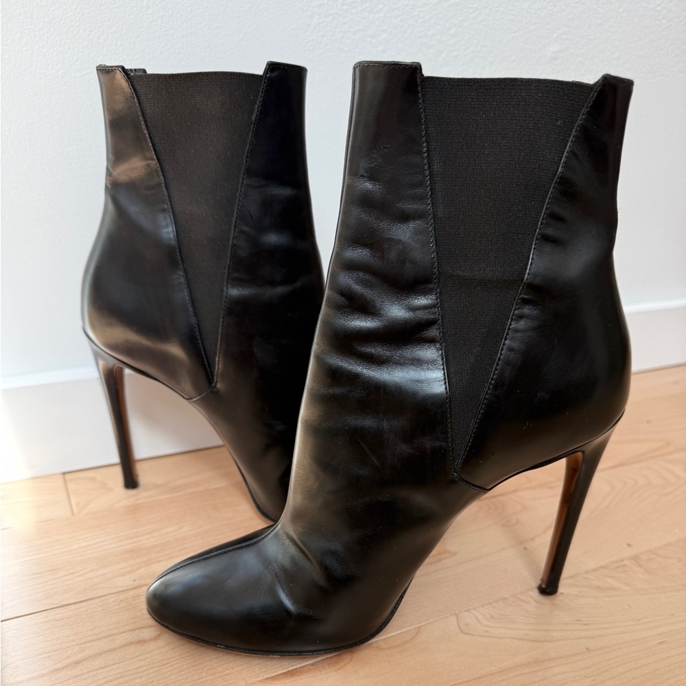 VINTAGE ALAÏA Paris Black Leather Pointed Toe Stiletto Ankle Boots - Size 38 - Picture 13 of 14